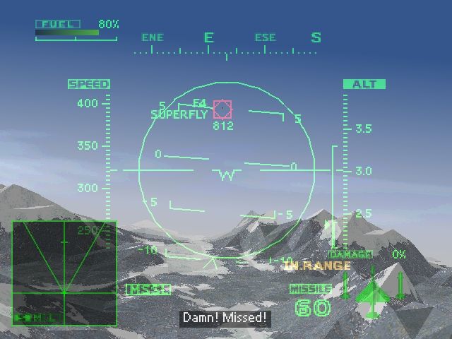 Ace Combat 2 (PlayStation) screenshot: Damn! Missed!
