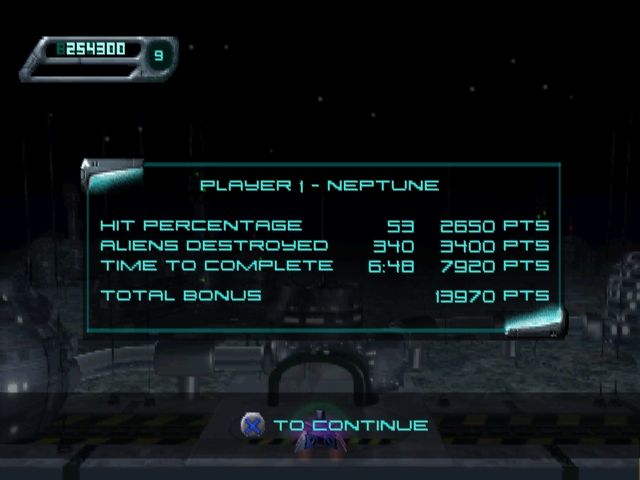 Space Invaders (PlayStation) screenshot: Player 1 statistics