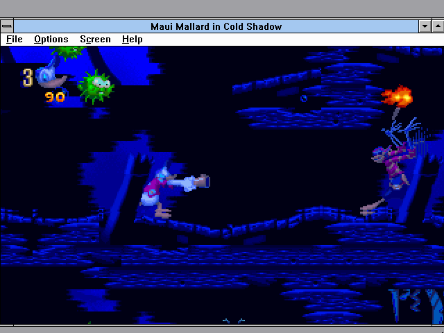 Maui Mallard in Cold Shadow (Windows 3.x) screenshot: Sixth level - The Flying Duckman