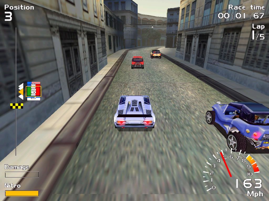 Europe Racing (Windows) screenshot: Start of a race with a mixed selection of vehicle types.