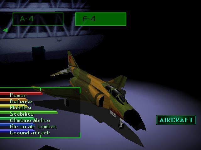 Ace Combat 2 (PlayStation) screenshot: Select your aircraft for this mission.