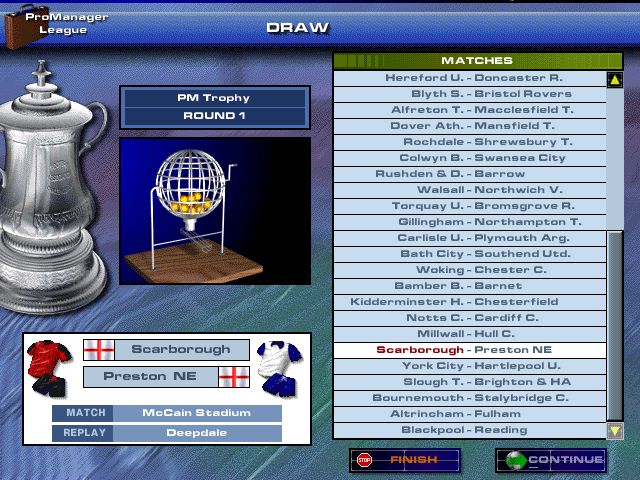 Premier Manager Ninety Nine (Windows) screenshot: Cup draw