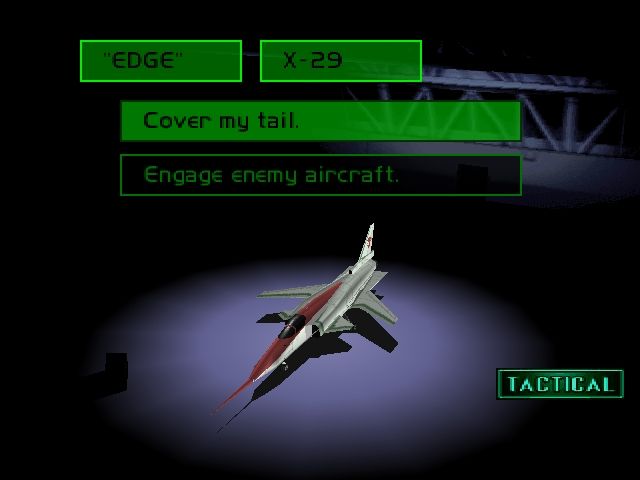 Ace Combat 2 (PlayStation) screenshot: Give him orders and an aircraft.
