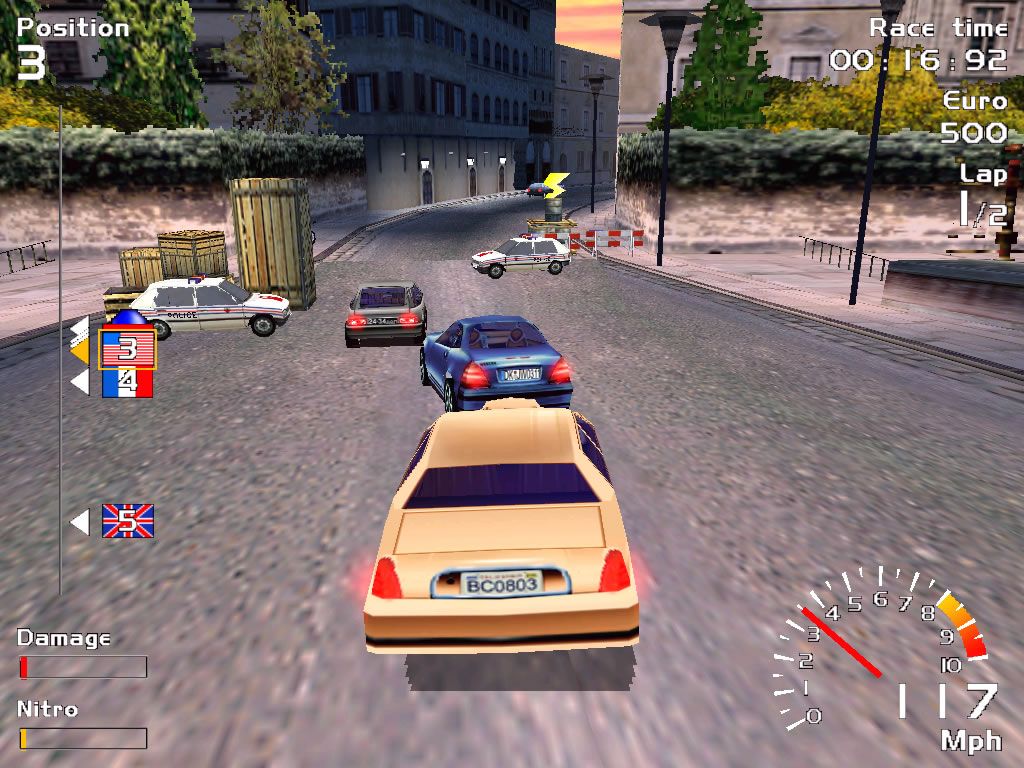 Europe Racing (Windows) screenshot: The police does a little effort to stop the racers.