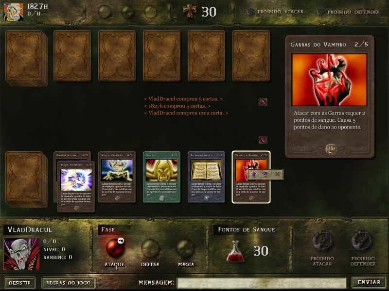 Heróis e Vampiros (Browser) screenshot: Game start, attack round