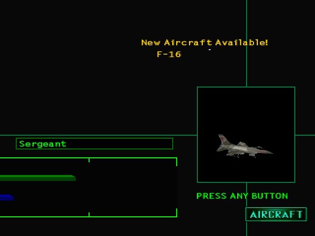 Ace Combat 2 (PlayStation) screenshot: A new aircraft is available.