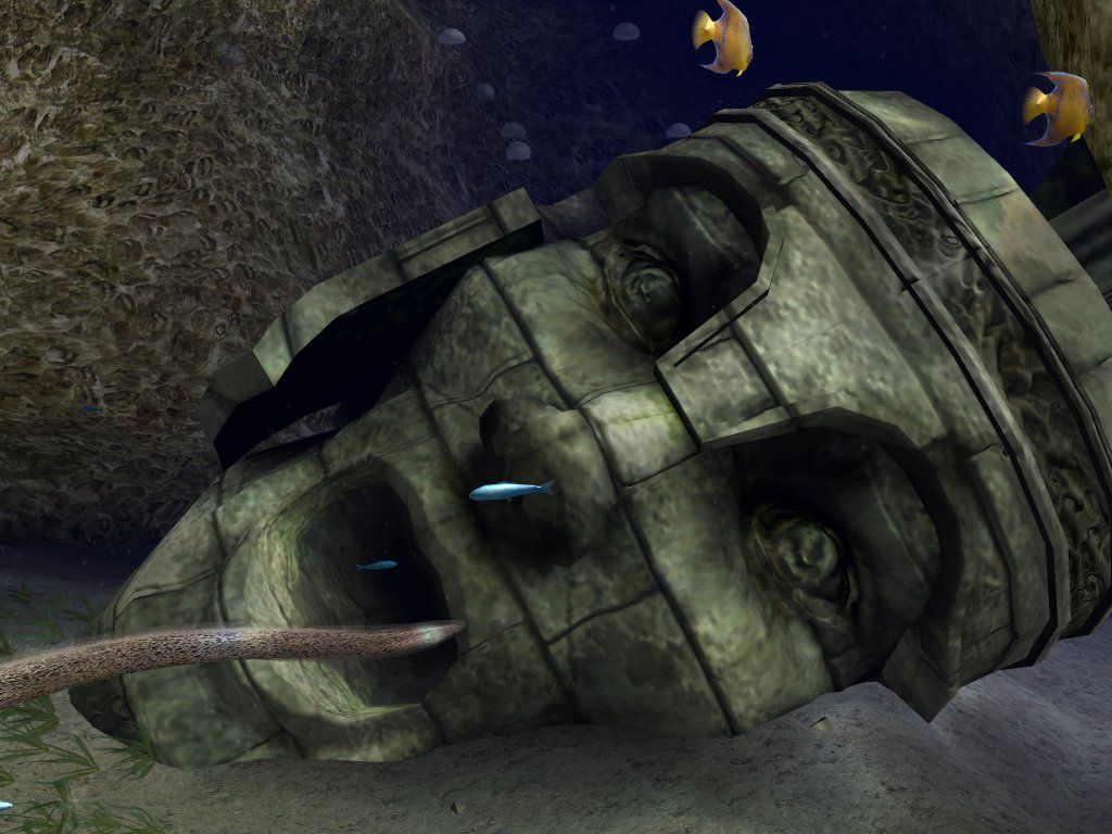 OceanDive (Windows) screenshot: greek statue head, with eel escapee