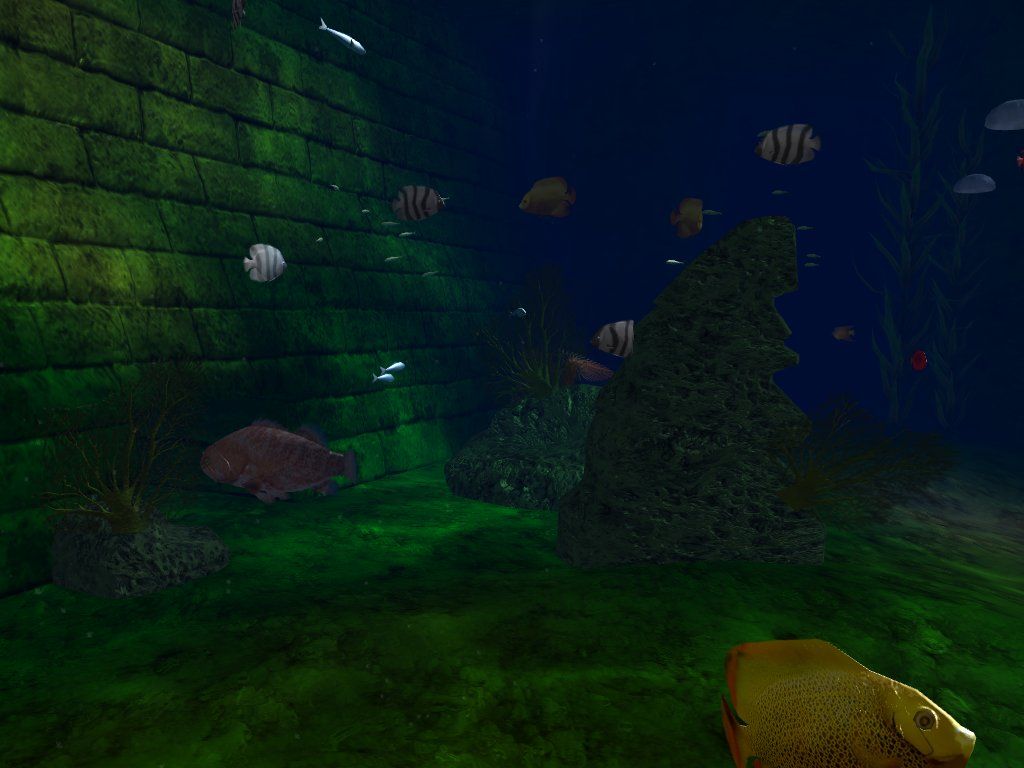 OceanDive (Windows) screenshot: reflected light on the green walls, with fish