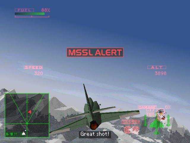 Ace Combat 2 (PlayStation) screenshot: He's on my tail...