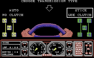 Hard Drivin' (Commodore 64) screenshot: Choose a transmission type