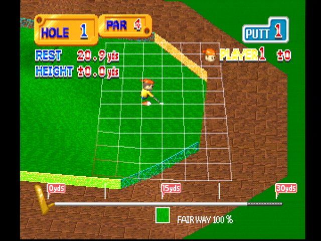 Putter Golf (PlayStation) screenshot: Trick mode. Note the electric bumper