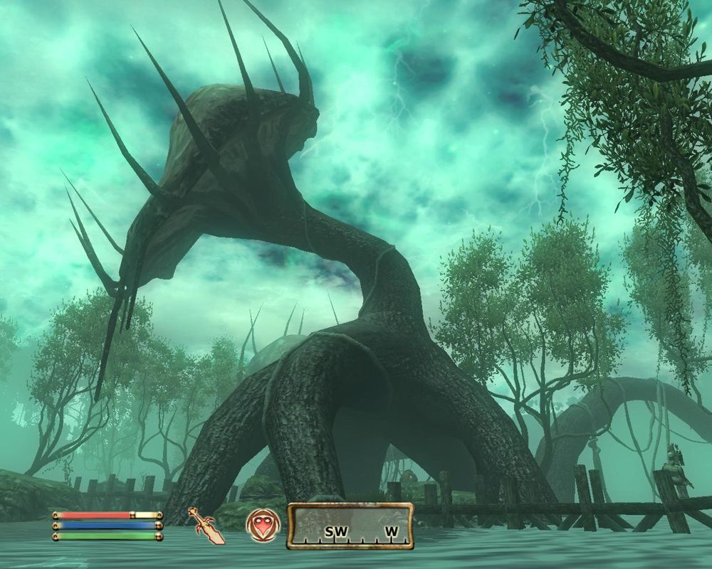 The Elder Scrolls IV: Shivering Isles (Windows) screenshot: Giant roots twist across the landscape of Dementia.