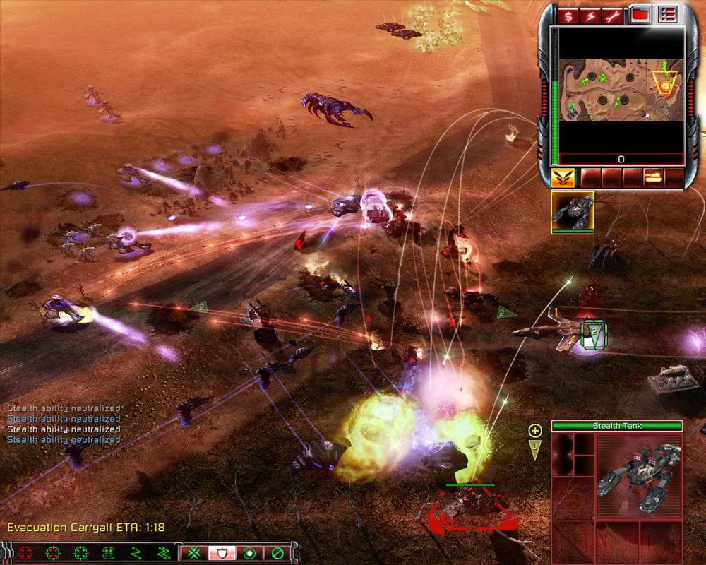 Command & Conquer 3: Tiberium Wars (Windows) screenshot: Defending the base from alien attack.
