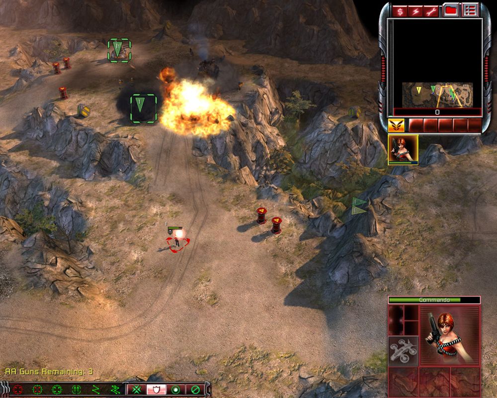 Command & Conquer 3: Tiberium Wars (Windows) screenshot: You can shot at red barrels to eliminate the nearby buildings and units in a big explosion.