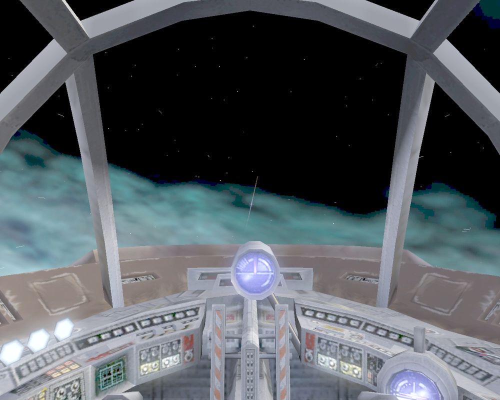 Star Wars: Galaxies - Jump to Lightspeed (Windows) screenshot: MandalMotors G1-M4-C "Dunelizard" Starfighter cockpit view
