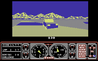 Hard Drivin' (Commodore 64) screenshot: Watch out for oncoming traffic