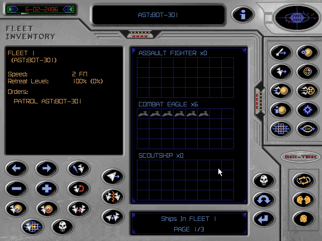 Fragile Allegiance (DOS) screenshot: Fleet inventory
