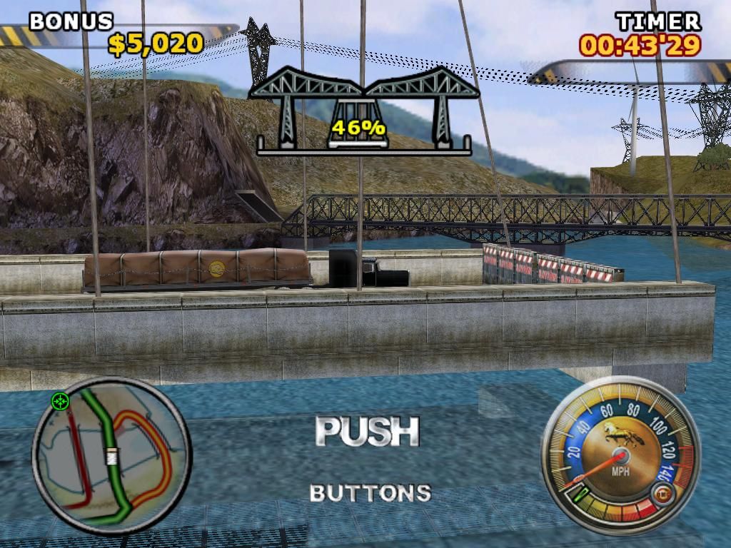 Big Mutha Truckers 2 (Windows) screenshot: They really should build a bridge...