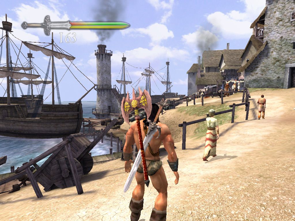 Conan (Windows) screenshot: Even the Cimmerian barbarian must take a break from all that fighting and hit the shops.