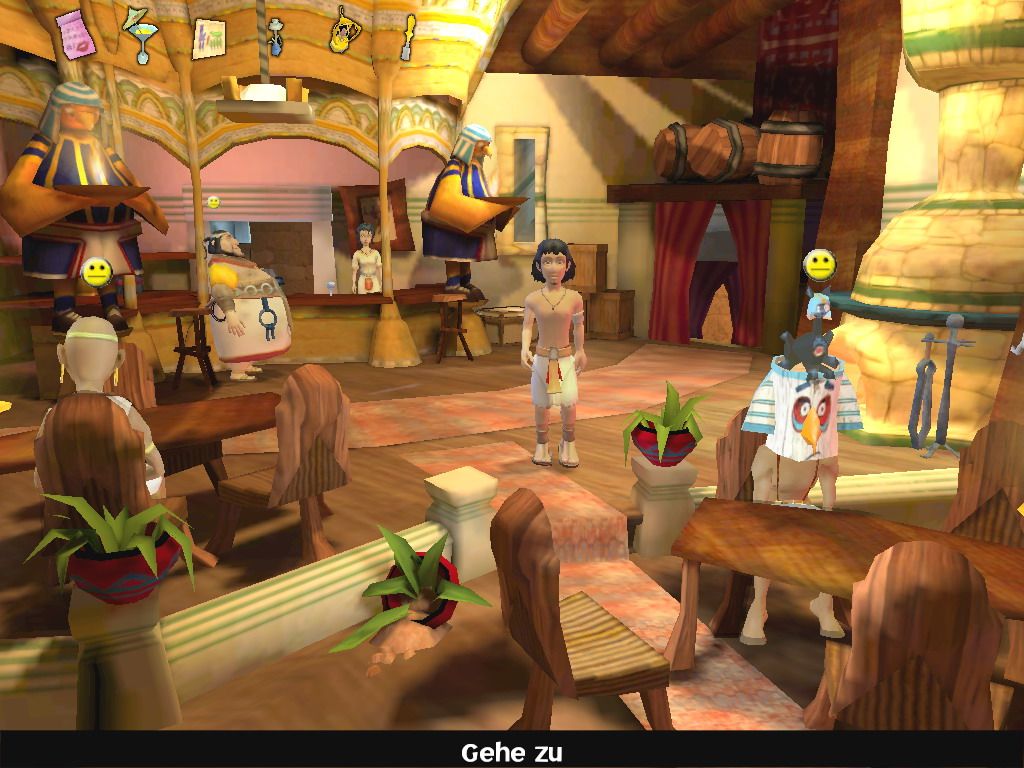 Ankh: Heart of Osiris (Windows) screenshot: The guests in this bar are not very happy.