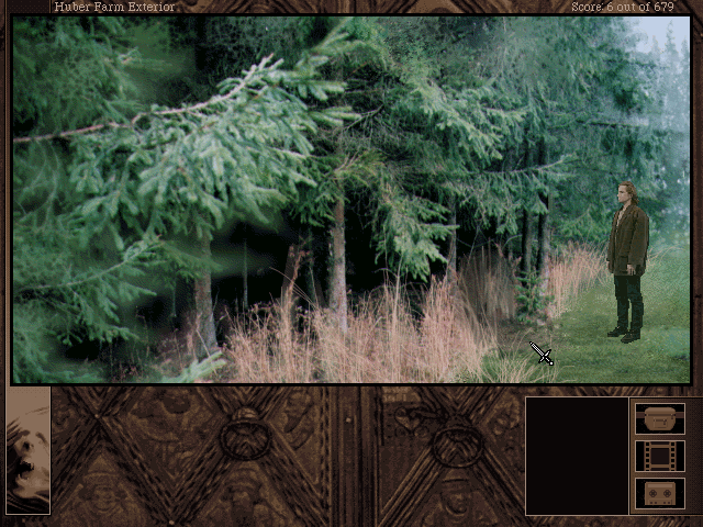 The Beast Within: A Gabriel Knight Mystery (DOS) screenshot: Hmm, so this is the forest where that big bad wolf was.