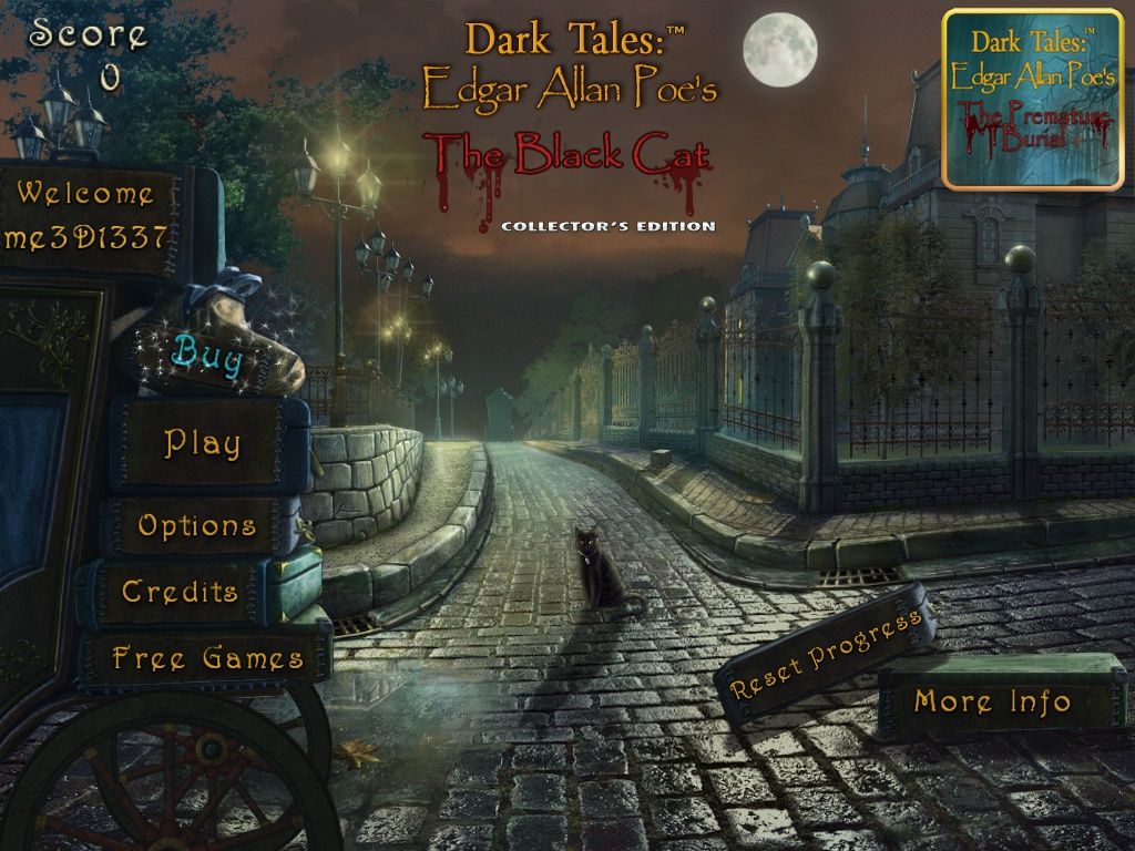 Dark Tales: Edgar Allan Poe's The Black Cat (Collector's Edition) (iPad) screenshot: Main menu / title