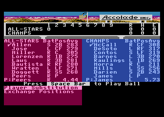 HardBall! (Atari 8-bit) screenshot: Player selection