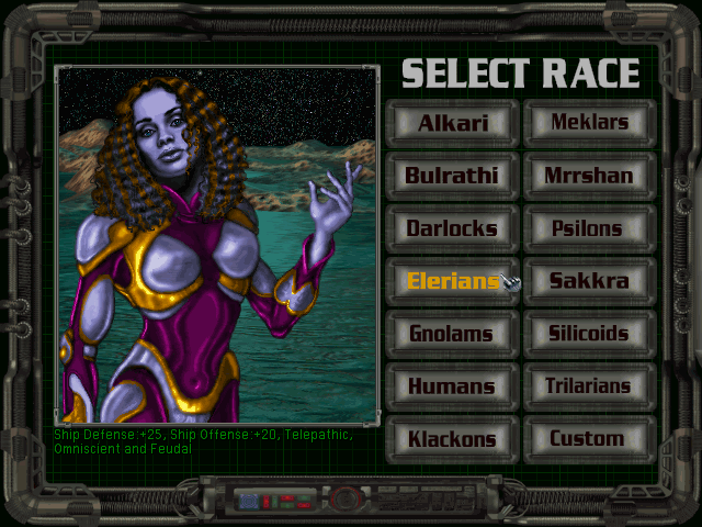 Master of Orion II: Battle at Antares (DOS) screenshot: Race selection - Elerians