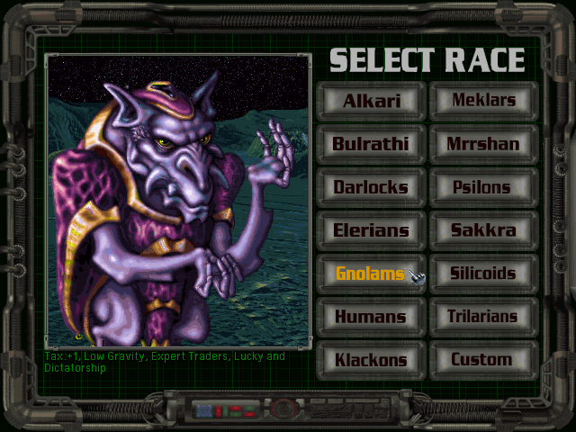 Master of Orion II: Battle at Antares (DOS) screenshot: Race selection - Gnolams