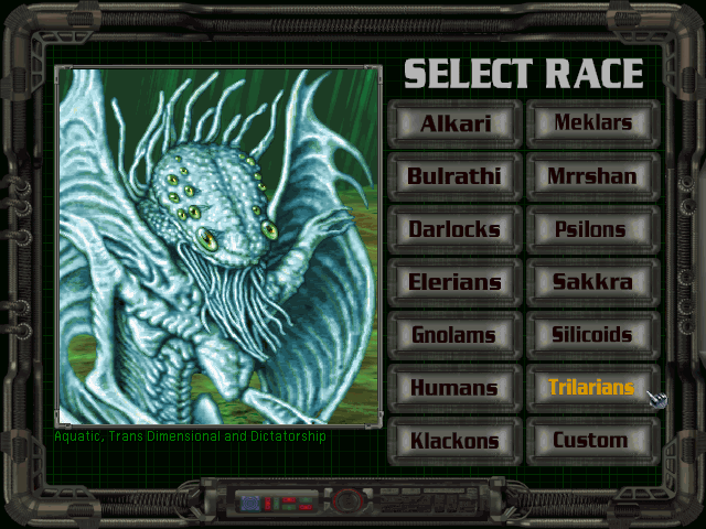 Master of Orion II: Battle at Antares (DOS) screenshot: Race selection - Trilarians