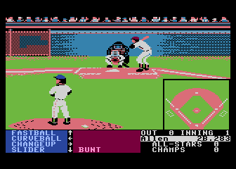 HardBall! (Atari 8-bit) screenshot: At the bat