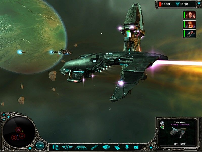 Genesis Rising (Windows) screenshot: a Cy-breed ship crusing around the map.
