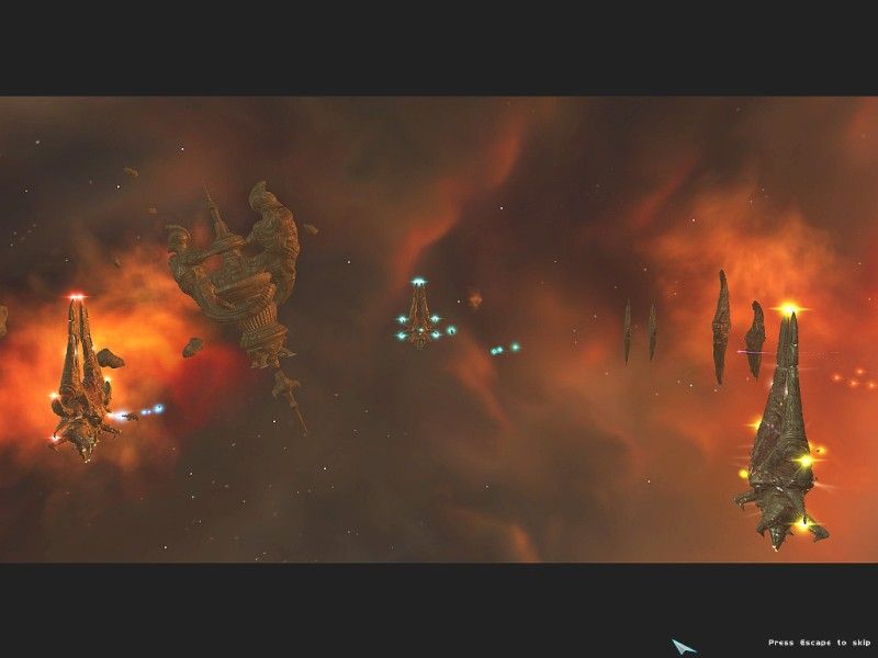 Genesis Rising (Windows) screenshot: Cutscene showing a lot of space stations.
