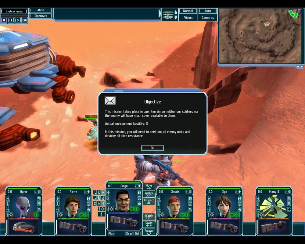 UFO: Afterlight (Windows) screenshot: Mission objectives screen.