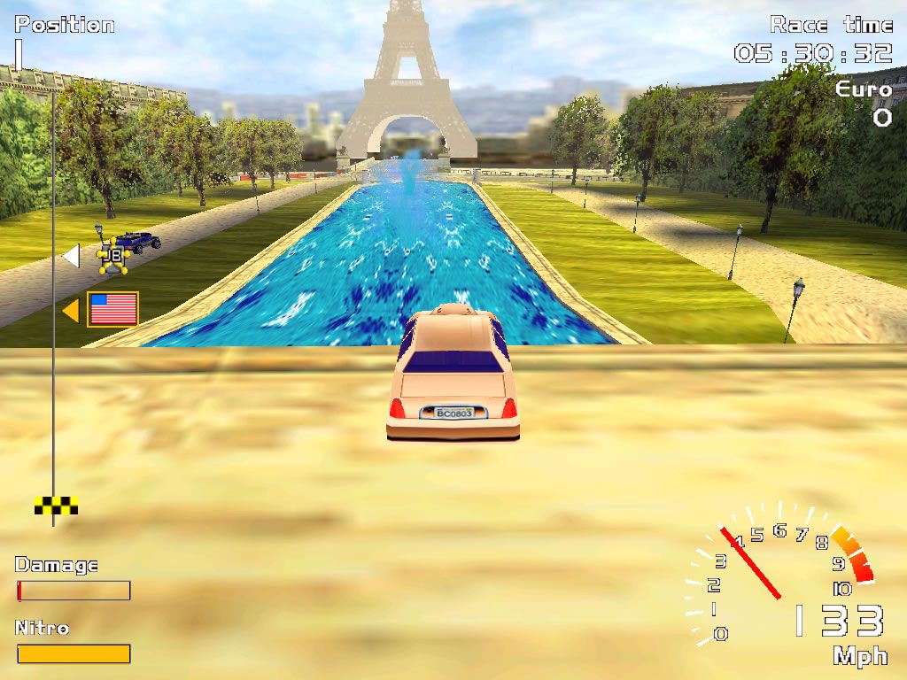Europe Racing (Windows) screenshot: Guess which city.