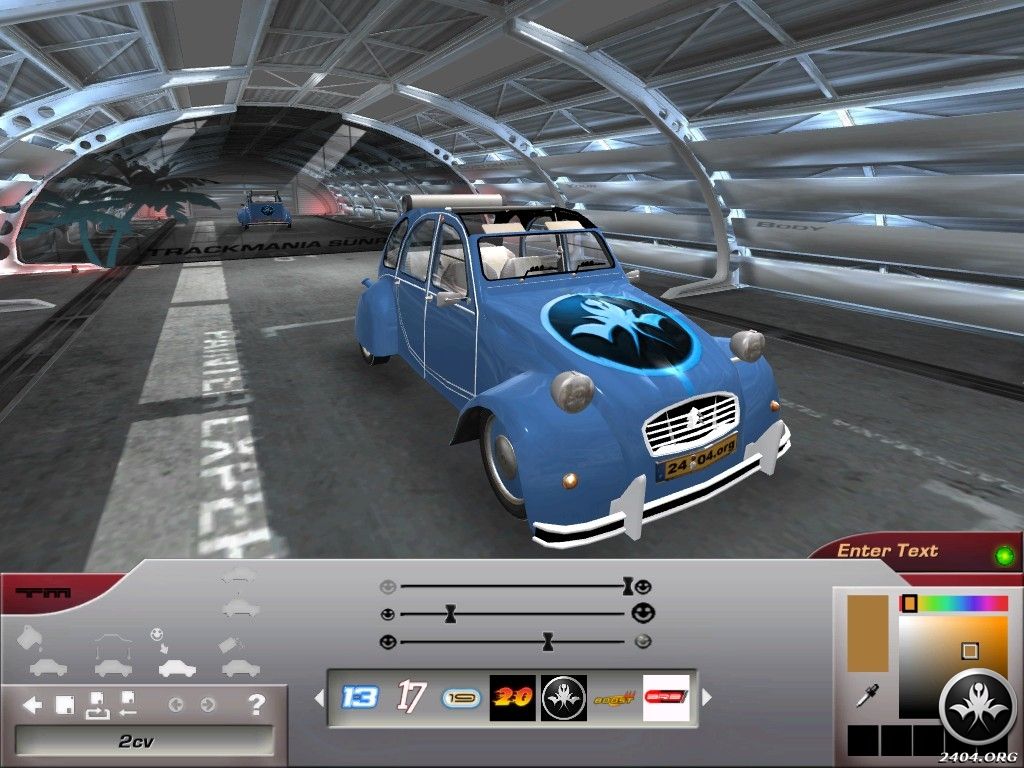 TrackMania Sunrise (Windows) screenshot: The car painting screen