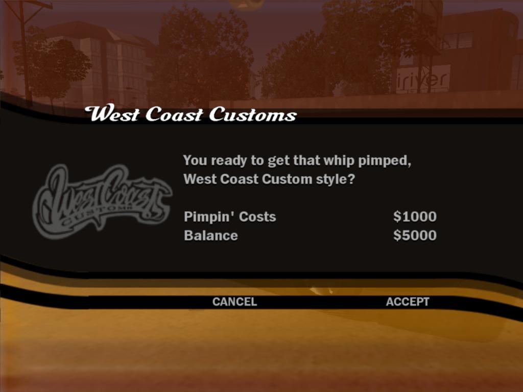 L. A. Rush (Windows) screenshot: You can tune and pimp your car at the West Coast Customs.