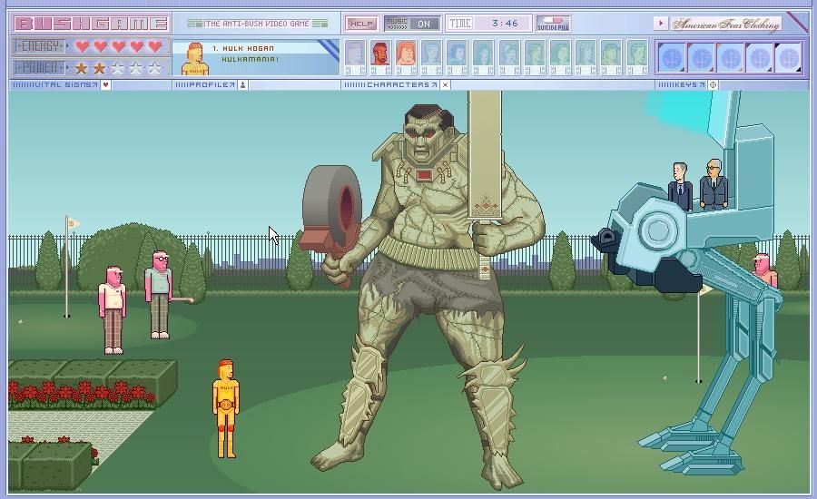 Bushgame: The Anti-Bush Video Game (Windows) screenshot: Oops... The Bush Administration puts an updated version of Tom Ridge in our way.