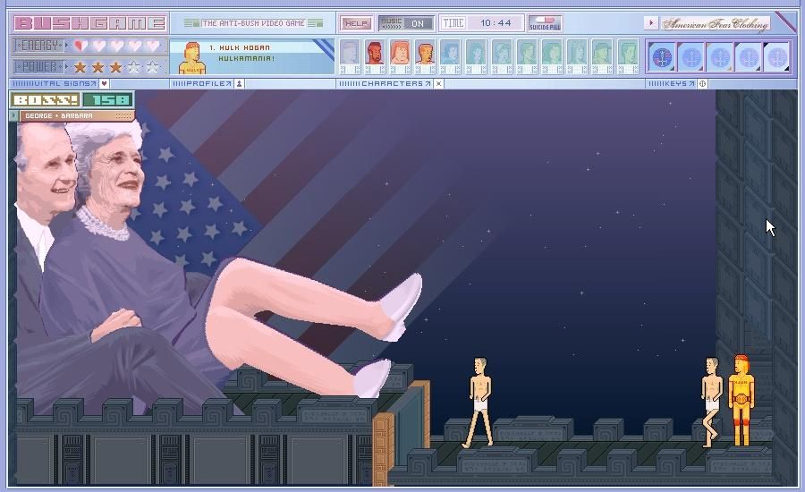 Bushgame: The Anti-Bush Video Game (Windows) screenshot: Barbara gives birth to young Bushes...