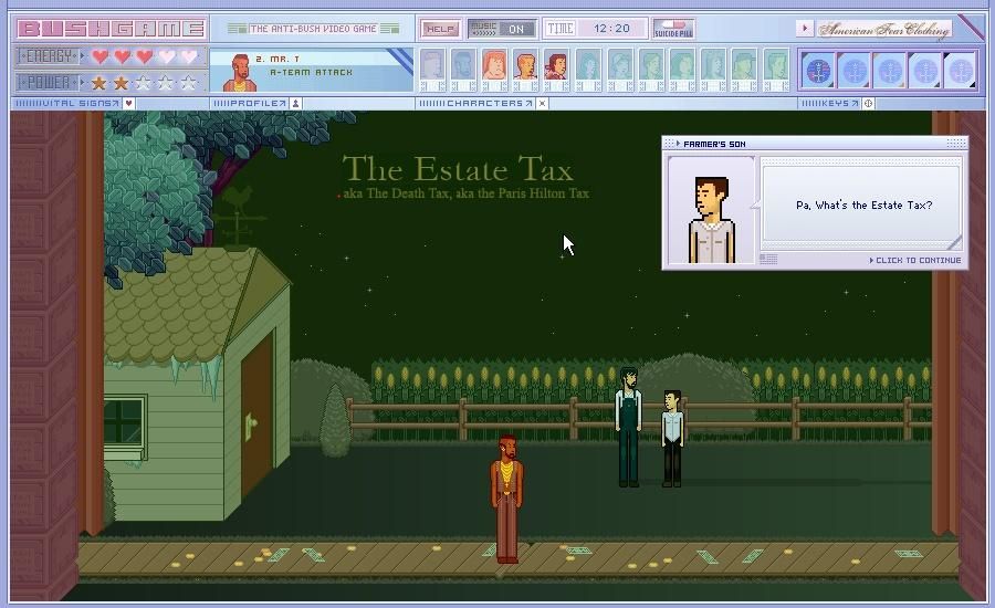 Bushgame: The Anti-Bush Video Game (Windows) screenshot: Next presentation: The Estate Tax...