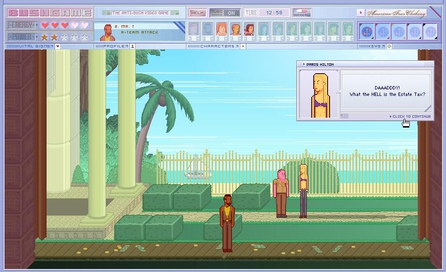 Bushgame: The Anti-Bush Video Game (Windows) screenshot: Paris Hilton also wants to know what it is...