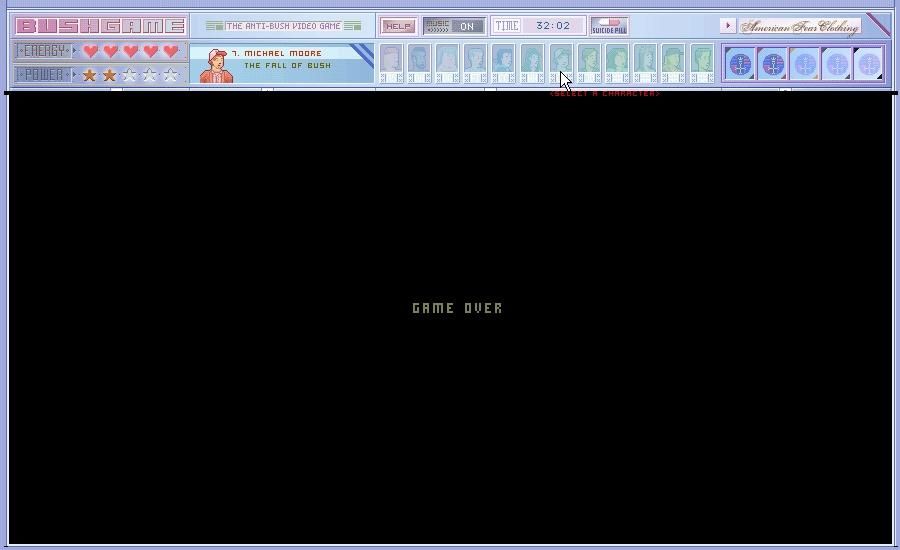 Bushgame: The Anti-Bush Video Game (Windows) screenshot: ... Game Over.