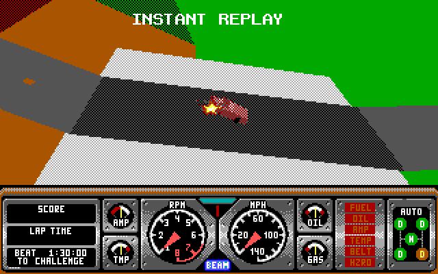Hard Drivin' II (DOS) screenshot: instant replay - EGA