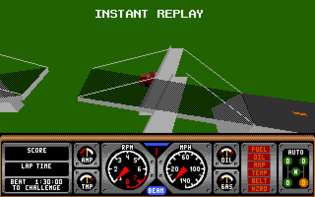 Hard Drivin' II (Amiga) screenshot: Instant replay of jump