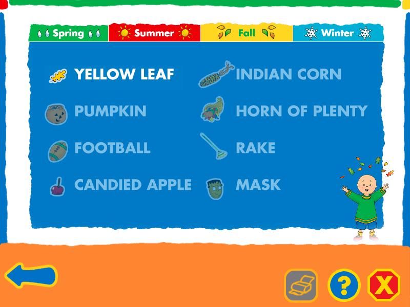 Caillou: Four Seasons of Fun (Windows) screenshot: Add items to your Nature Book