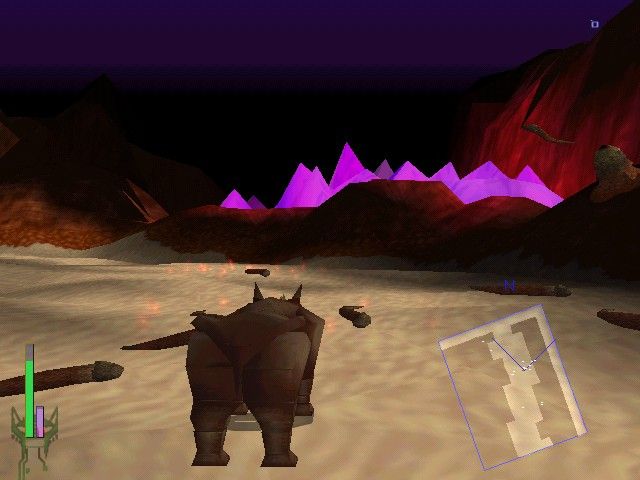Beast Wars: Transformers (Windows) screenshot: Rhinox is attacked by worms, near an Energon deposit.