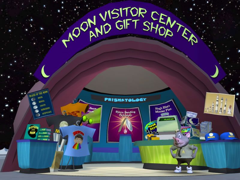 Sam & Max: Episode 6 - Bright Side of the Moon (Windows) screenshot: The moon visitor center, with a familiar attendant