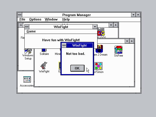 WinFight (Windows 3.x) screenshot: Yippee kai ai!