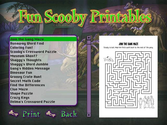 Scooby-Doo!: Case File #1 - The Glowing Bug Man (Windows) screenshot: Groovy Goodies! Printables