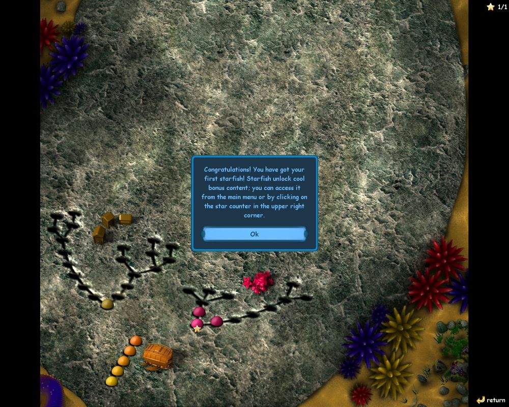 The Fish Fillets II (Windows) screenshot: You've got your first starfish!
